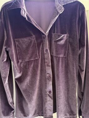 Velvet Button-Up Shirt Jacket - Lavender Purple Going out top